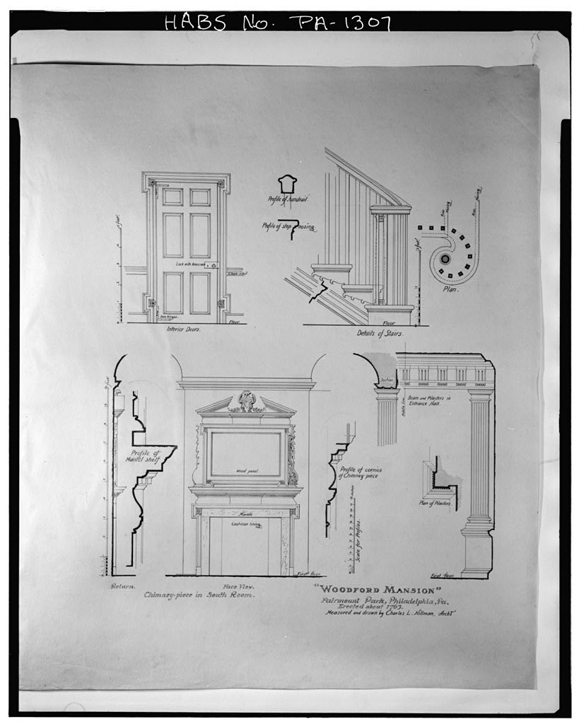 Historic American Buildings Survey drawing showing architectural details used to document a building
