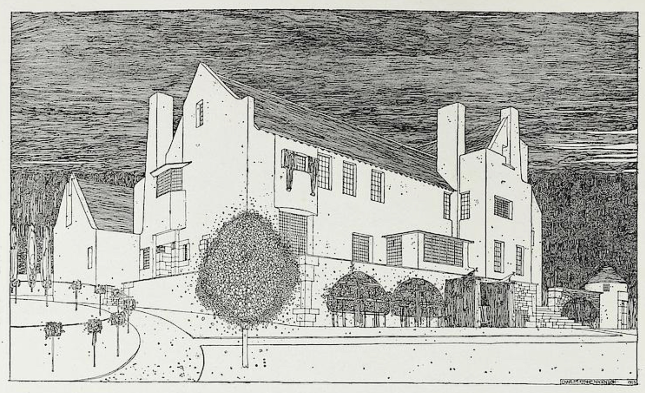 Historic 1907 image of The Hill House in Helensburgh by Charles Rennie Mackintosh
